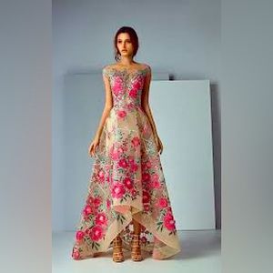 Saiid Kobeisy Illusion Rosette Embroidery High Low Gown